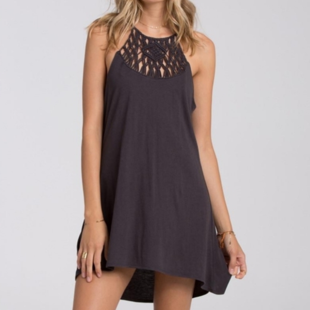 Billabong Black Mini Dress with Crochet Detail